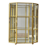 Small vintage octagonal display case in transparent glass, mirror glass and brass - jewelry display