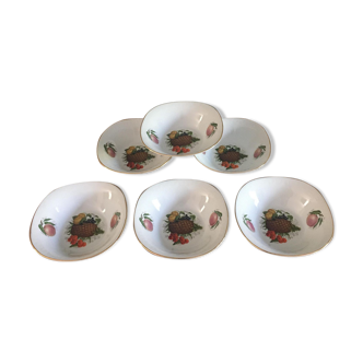 6 coupelles vintage décor fruits en porcelaine