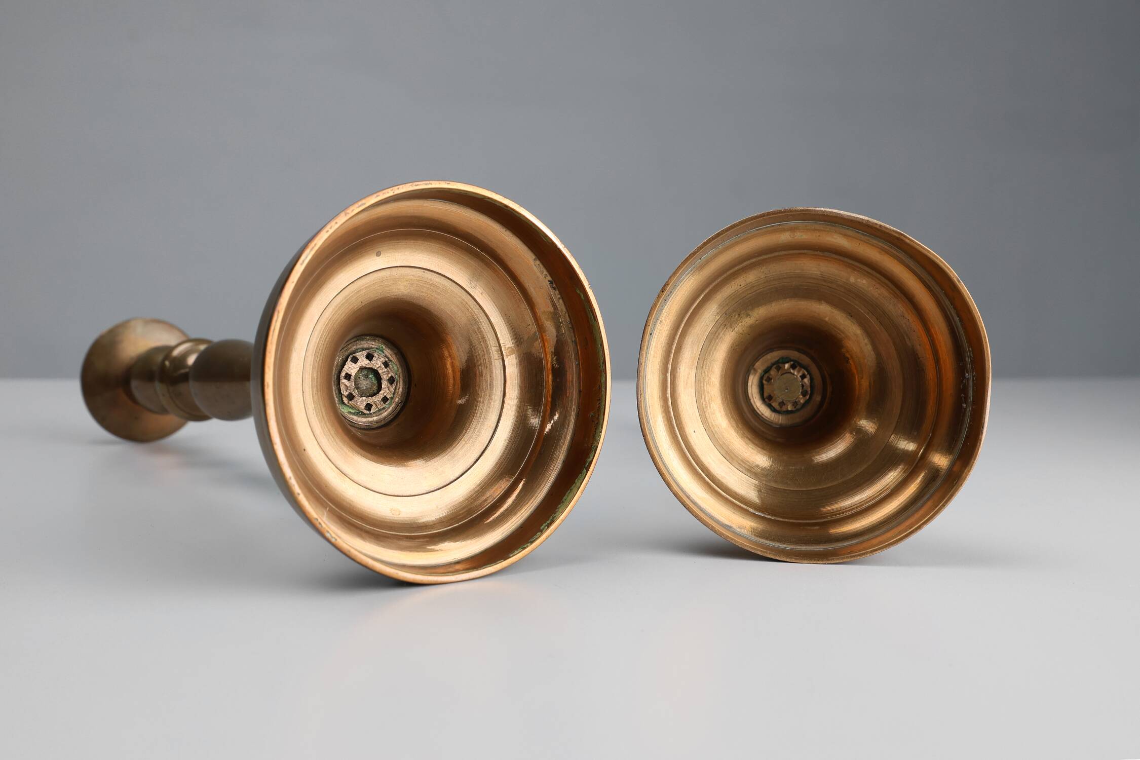 Set of two antique 19th century French copper candlesticks