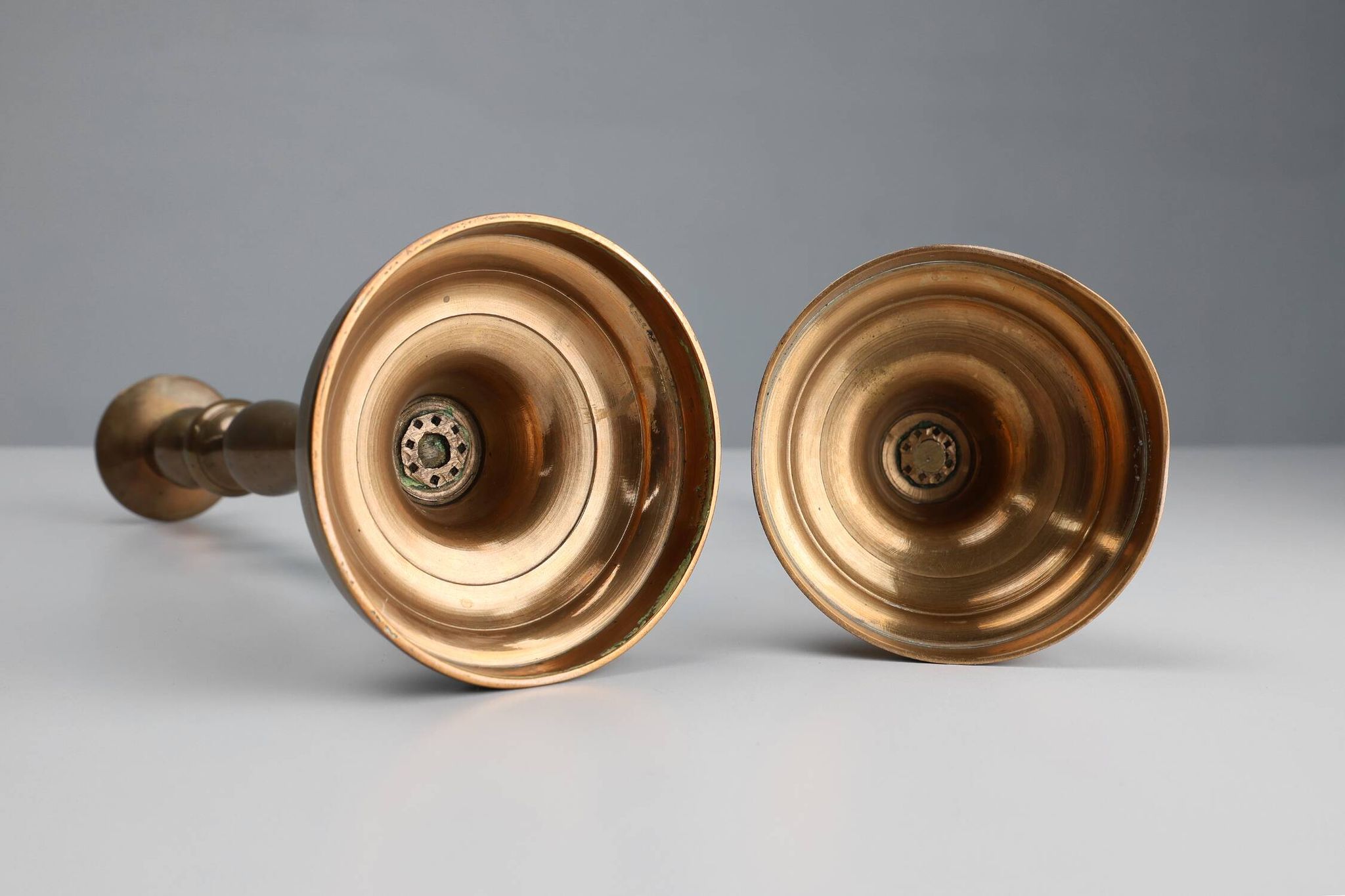 Set of two antique 19th century French copper candlesticks