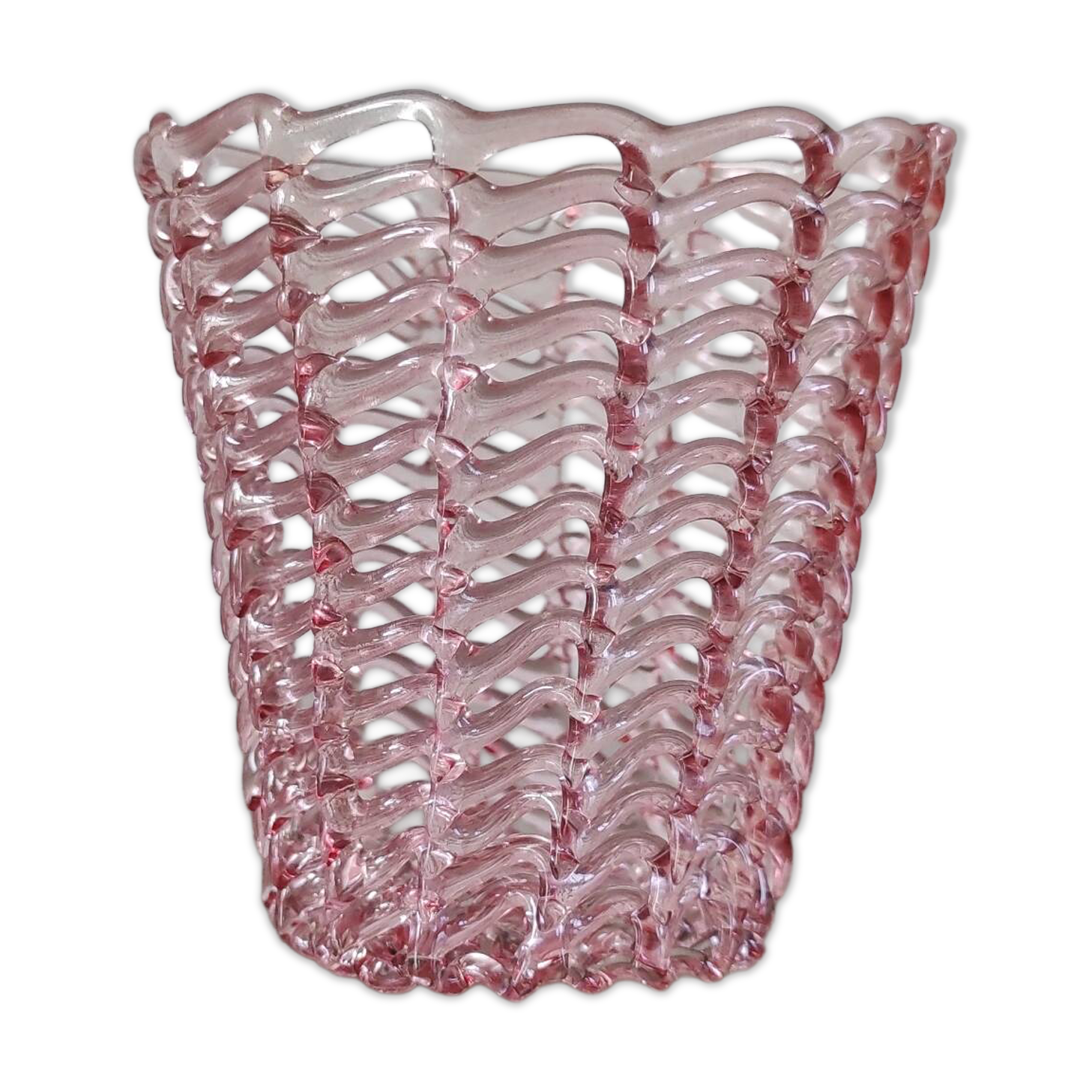 Photophore en verre tressé rose vintage – Style Murano