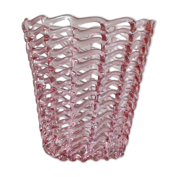 Photophore en verre tressé rose vintage – Style Murano