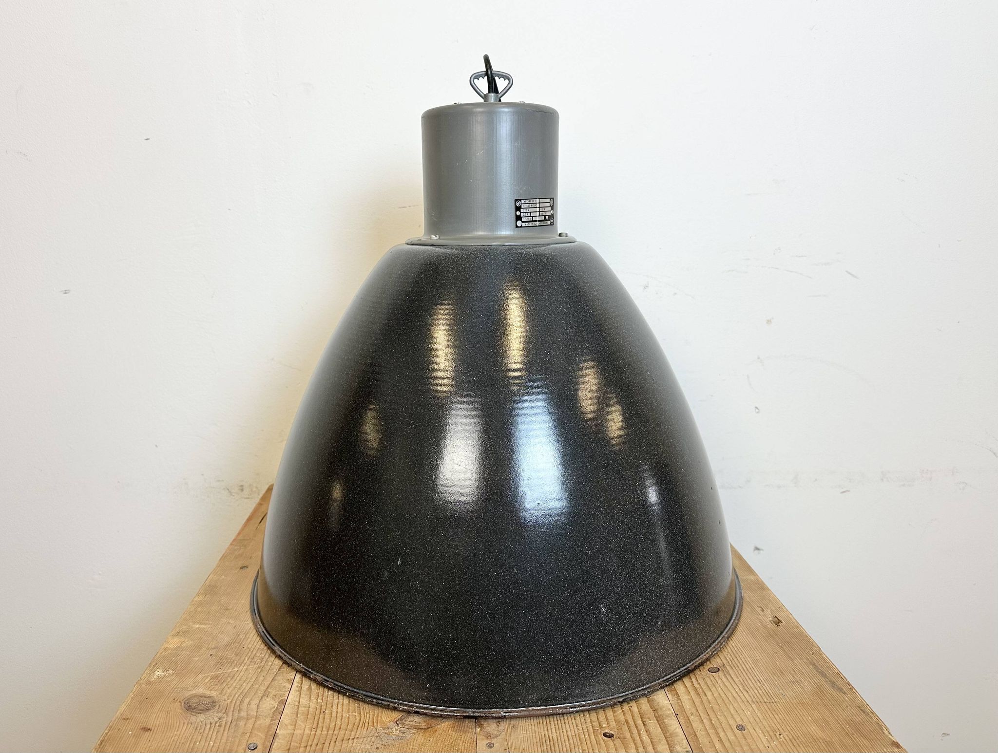 Large Dark Grey Enamel Industrial Factory Lamp from Elektrosvit, 1960s