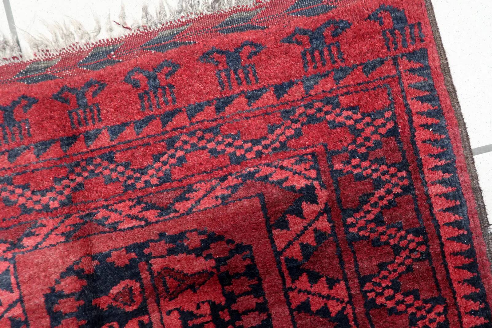 Handmade vintage Afghan Ersari rug 70cm x 89cm 1940s