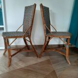 Vintage set of 2 garden woven rattan chairs - sky blue nets - 40