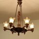 Large Art Deco sculptural chandelier in bronze and glass, 1930s
