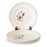 Set of 5 dessert plates Salins, hand-painted flower patterns, 1950.
