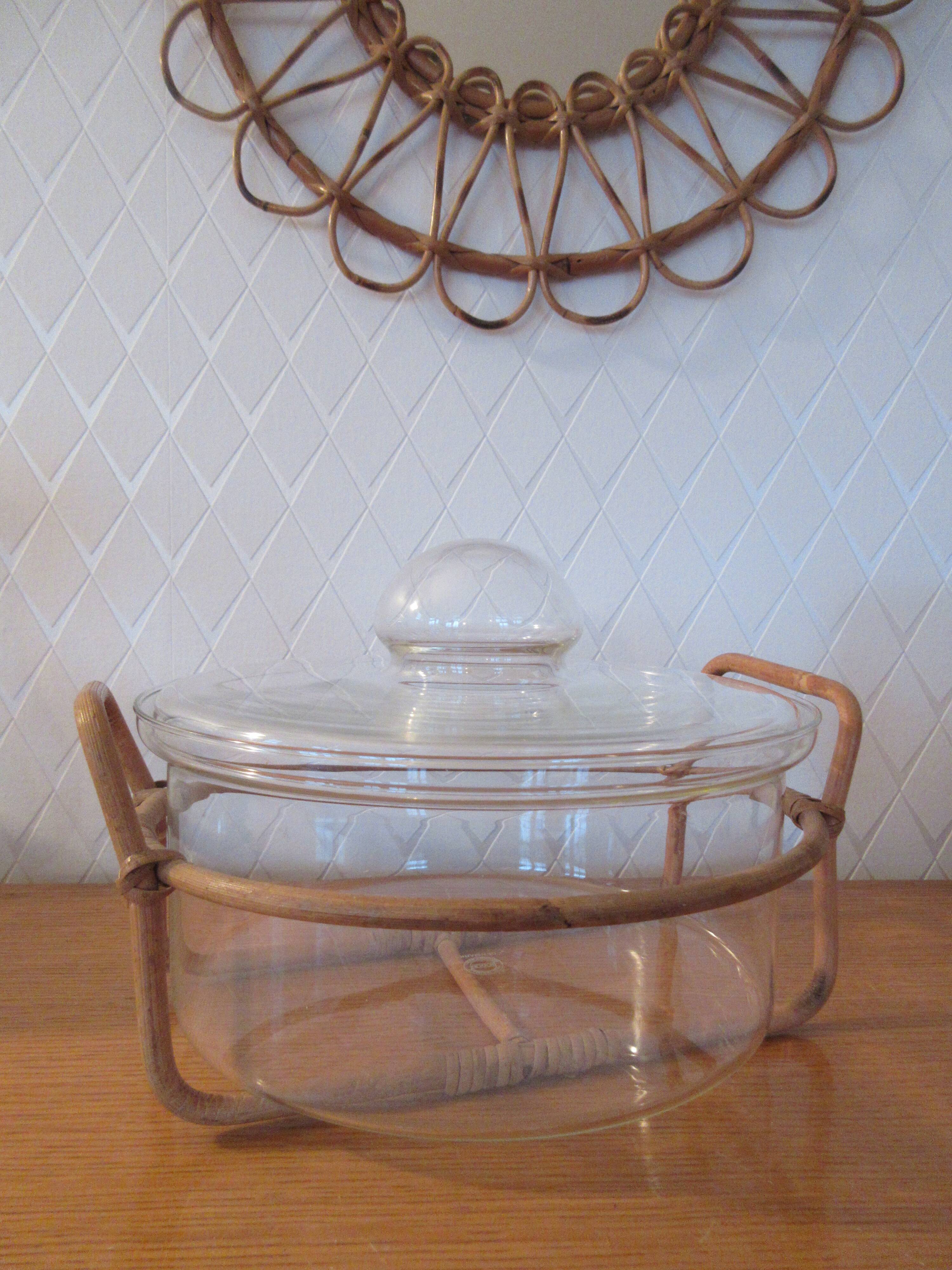 Vintage Bodum glass and rattan vegetable