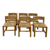 Série de 6 chaises en orme massif maison regain 1970