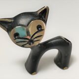 Porte stylo zoomorphe chat bronze patine noir design vintage