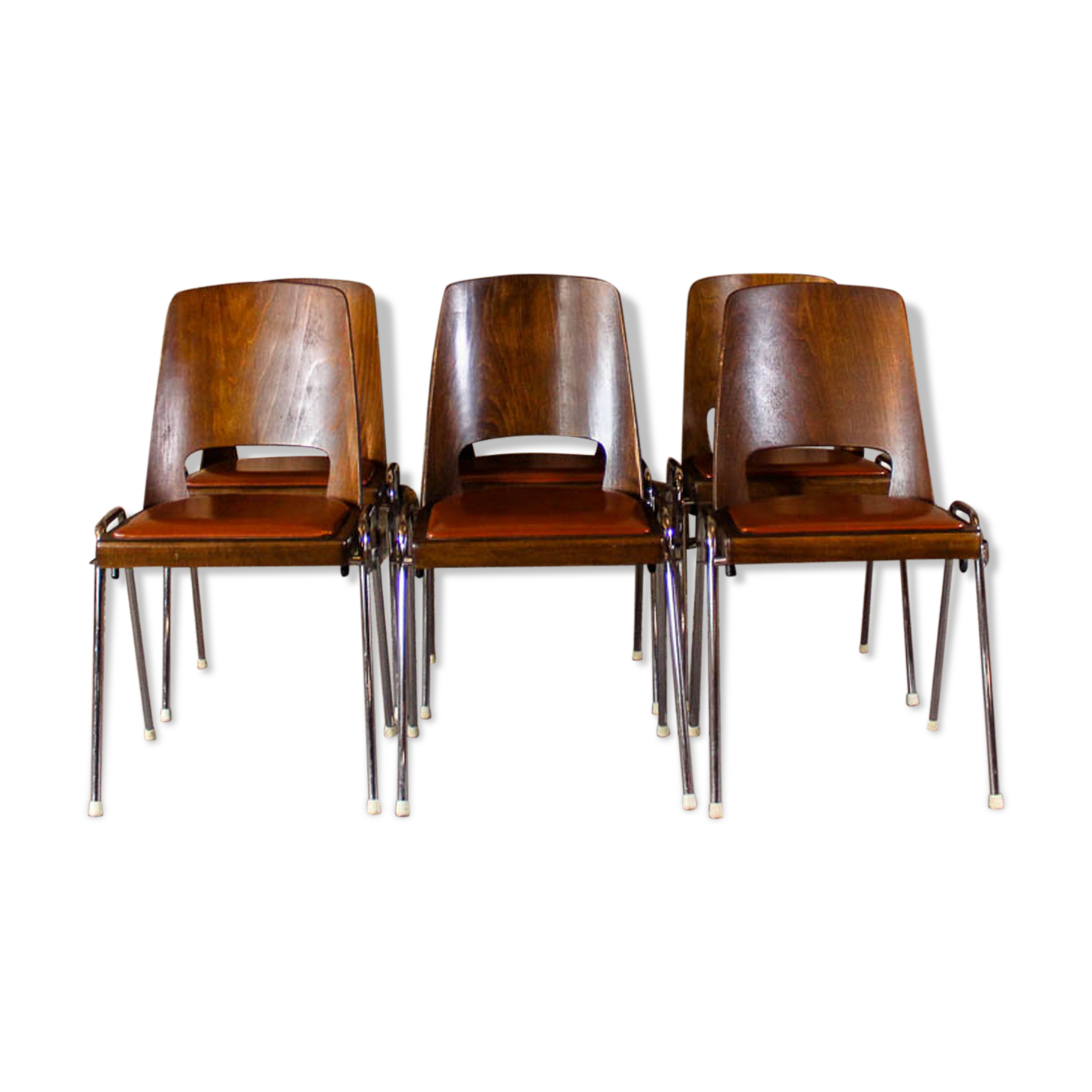 6 Baumann chairs in cognac imitation leather, circa 1960