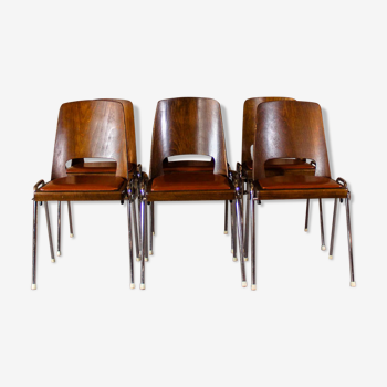 6 Baumann chairs in cognac imitation leather, circa 1960