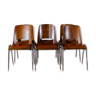 6 Baumann chairs in cognac imitation leather, circa 1960