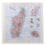 Old map of Madagascar island in 1950 43x43cm