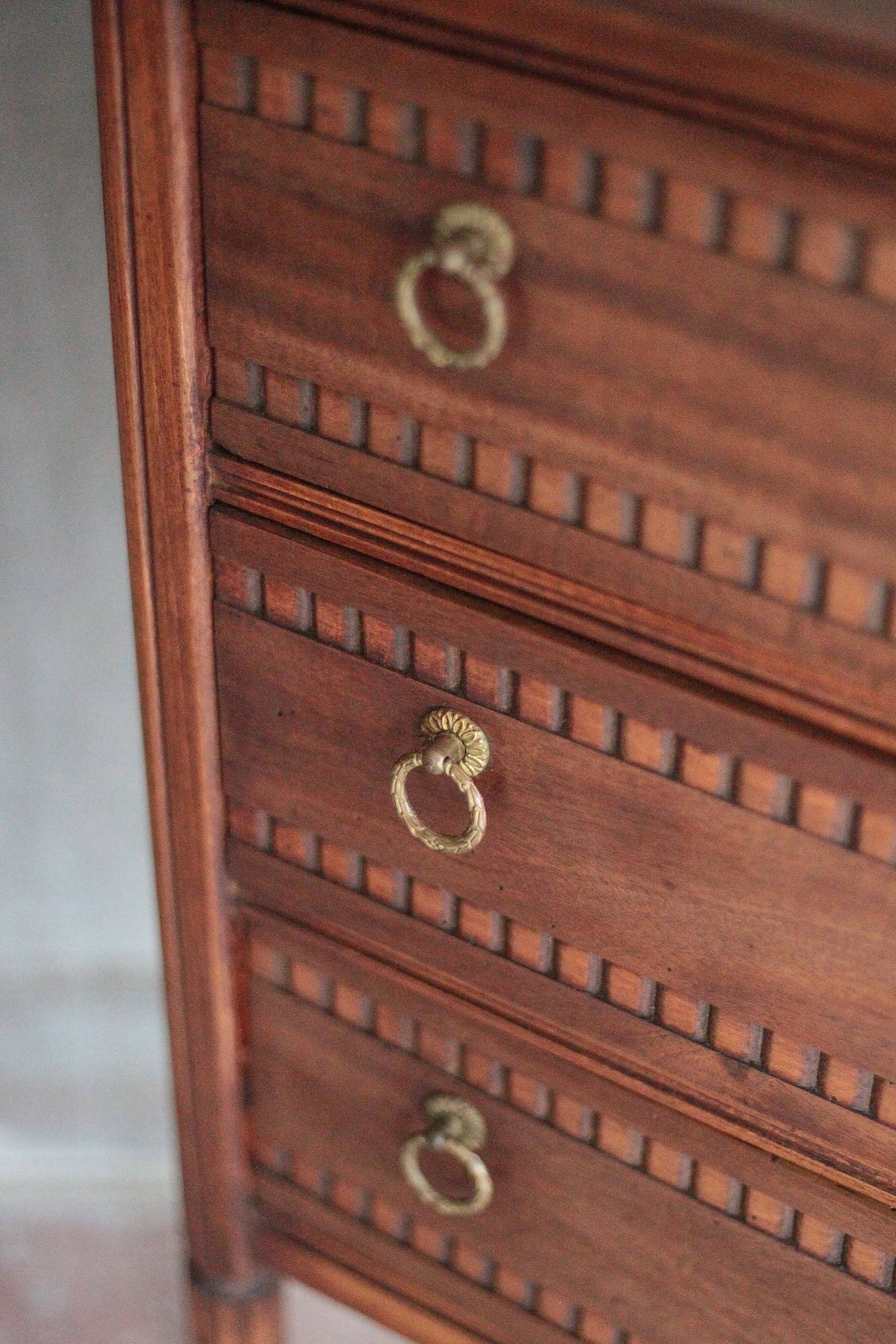 Wooden furniture with 3 drawers in Louis XVI style, chiffonnier table.
