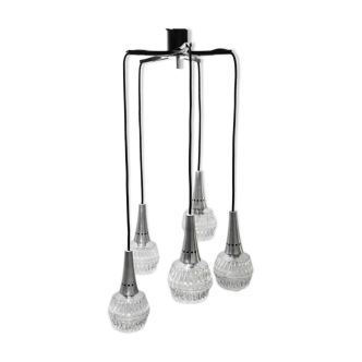 Lustre suspension cascade 5 globes Philips 1960-70