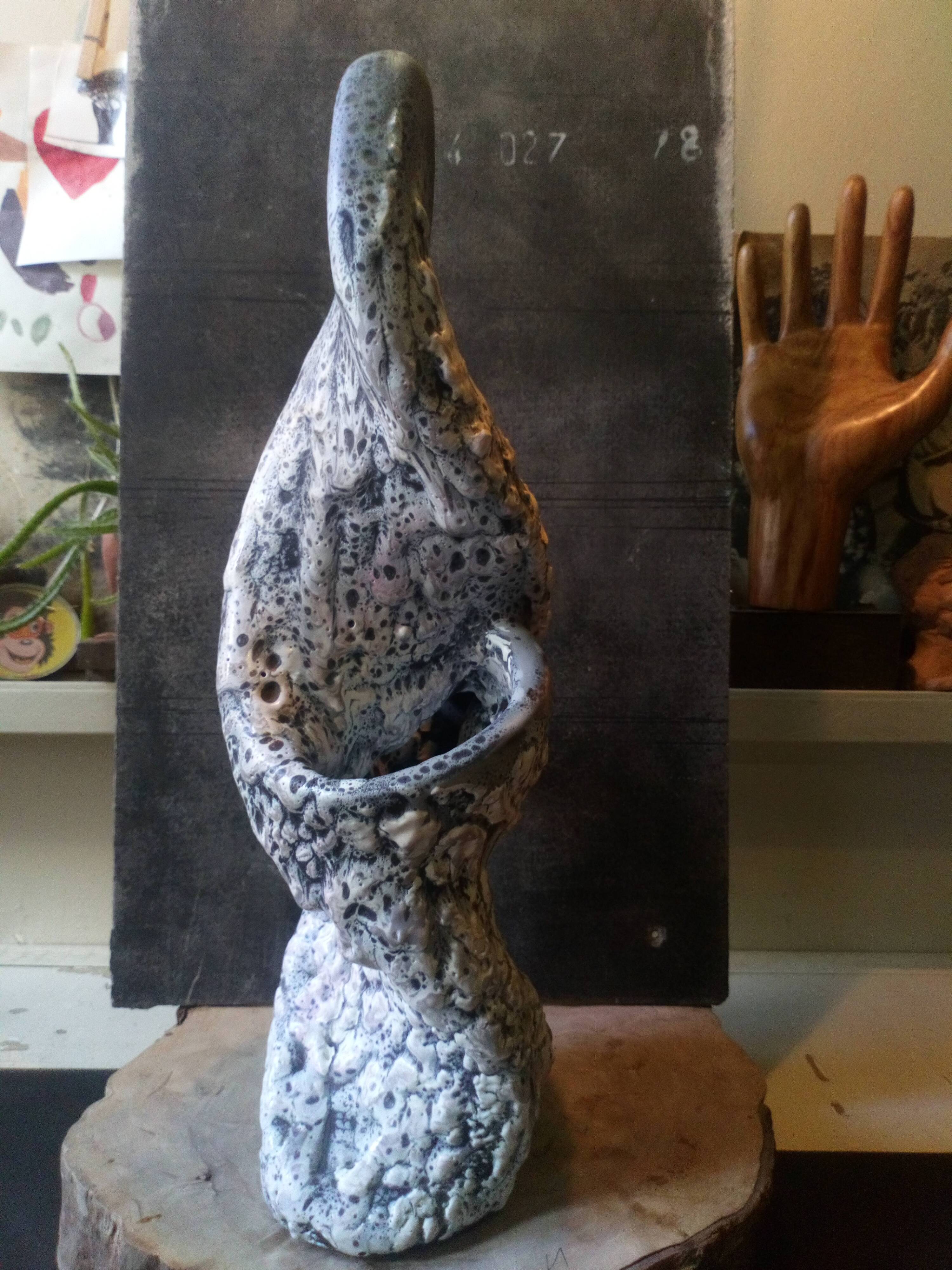 Louis Giraud's twisted double vase in Vallauris ceramic foam