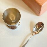 Vintage Silver-Plated Metal Egg Cup and Spoon for Birth