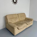 Old 2-seater beige leather sofa designed by Carl Larsson De Sede, vintage 80s