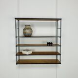 60s wall-mounted string shelf, wood and metal