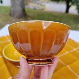 Pair of brown/yellow ribbed bowls - Digoin & Sarreguemines
