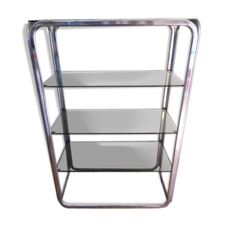 Etagères chrome et verres fumés design