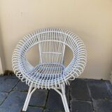 Vintage white rattan armchair