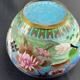 Cloisonné enamel pot cover with floral decoration with heron China Japan