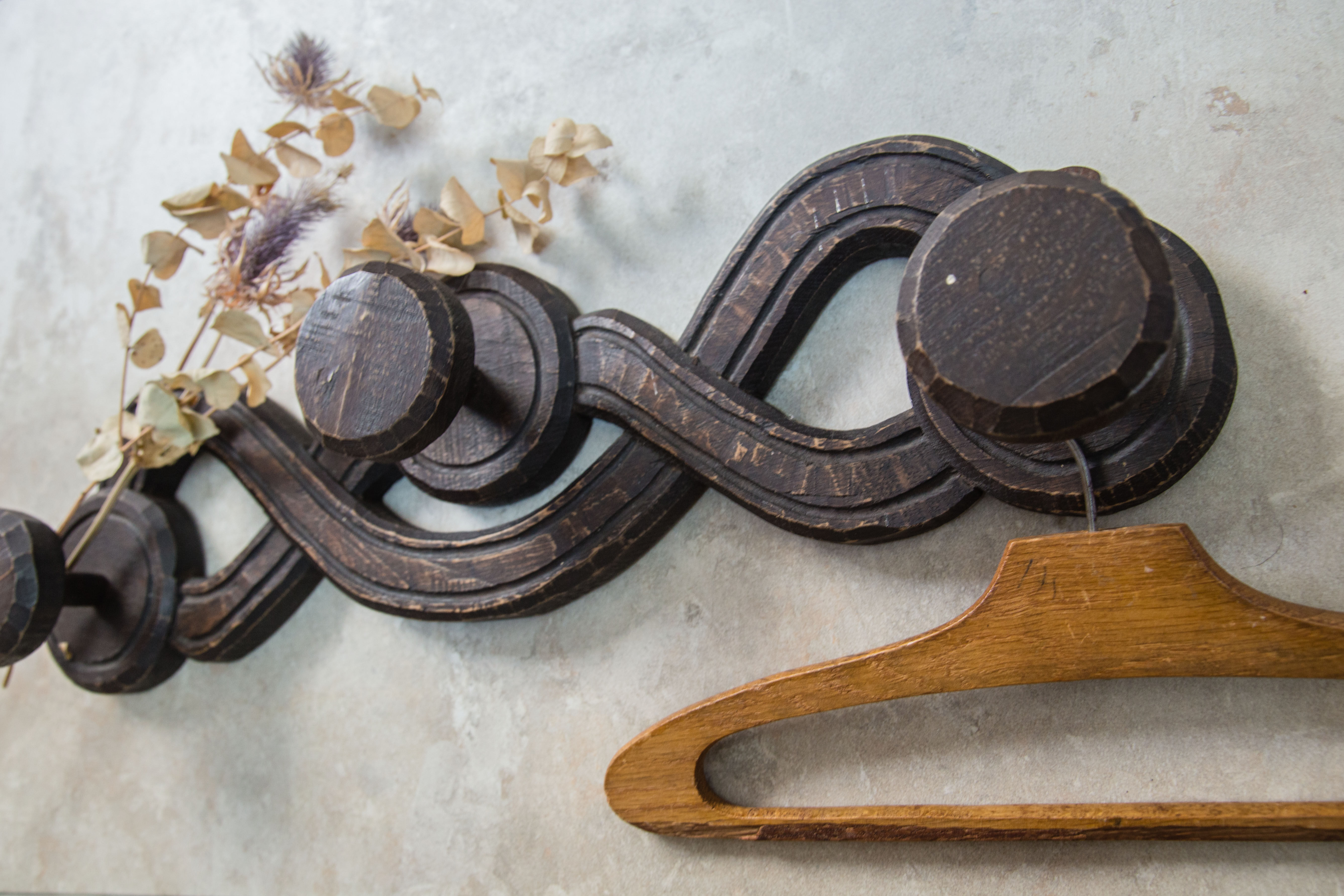 Wooden wall coat rack