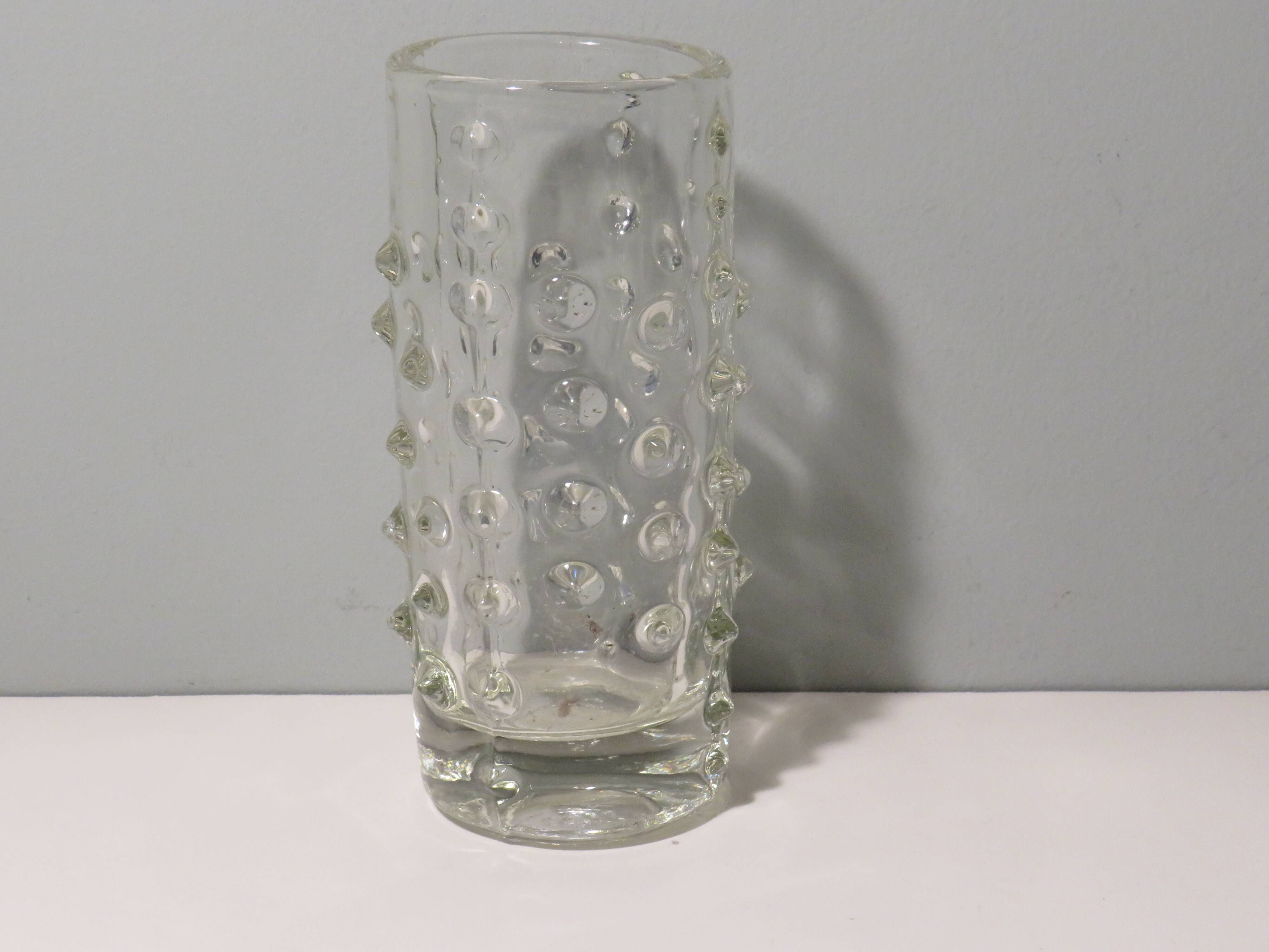 Brutalist transparent glass vase, Pavel Panek 1971