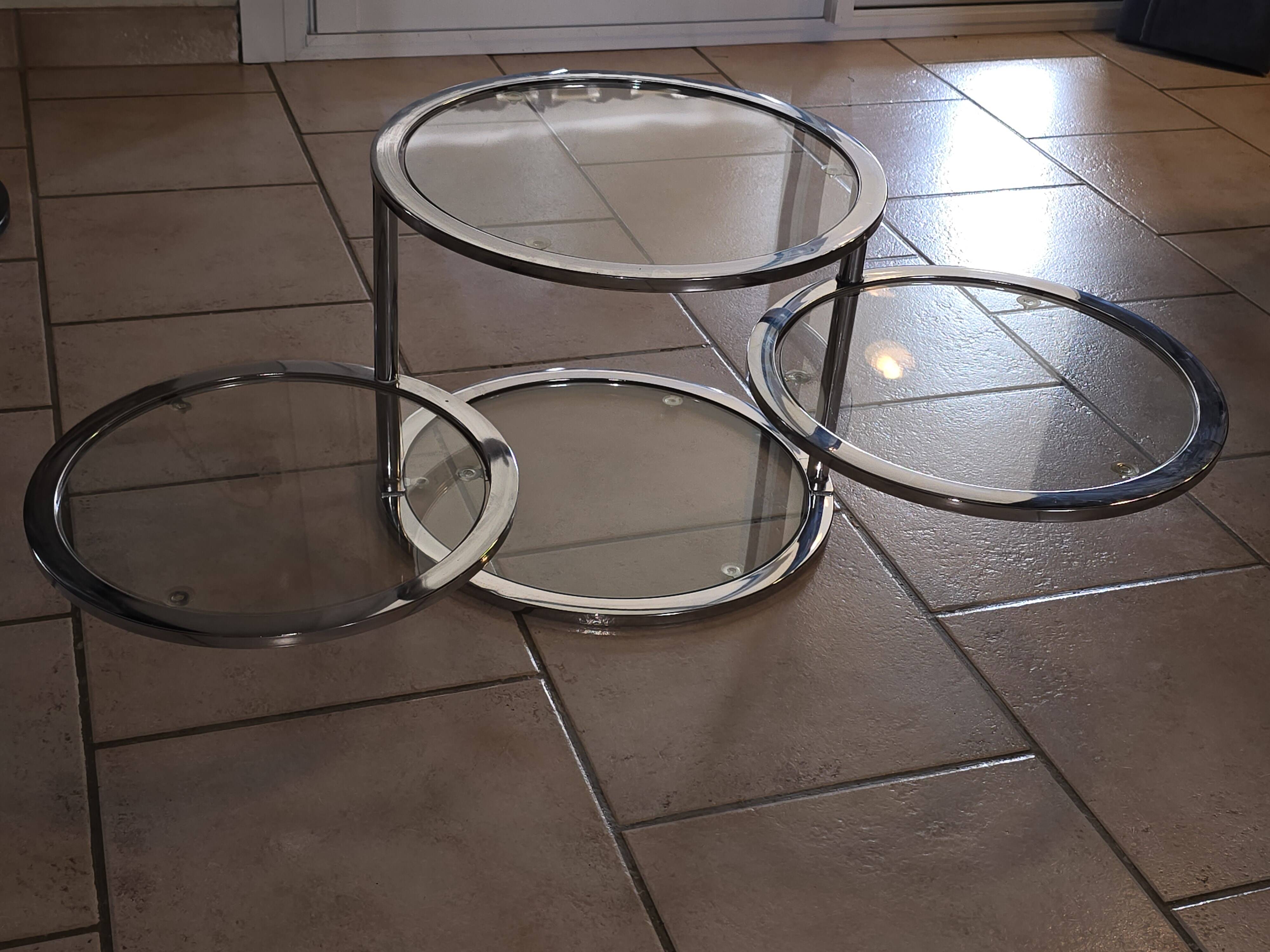 Modular aluminum coffee table and 4 glass shelves, h38x45x unfolded 120 pretty 70s style model