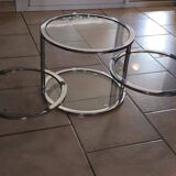 Modular aluminum coffee table and 4 glass shelves, h38x45x unfolded 120 pretty 70s style model