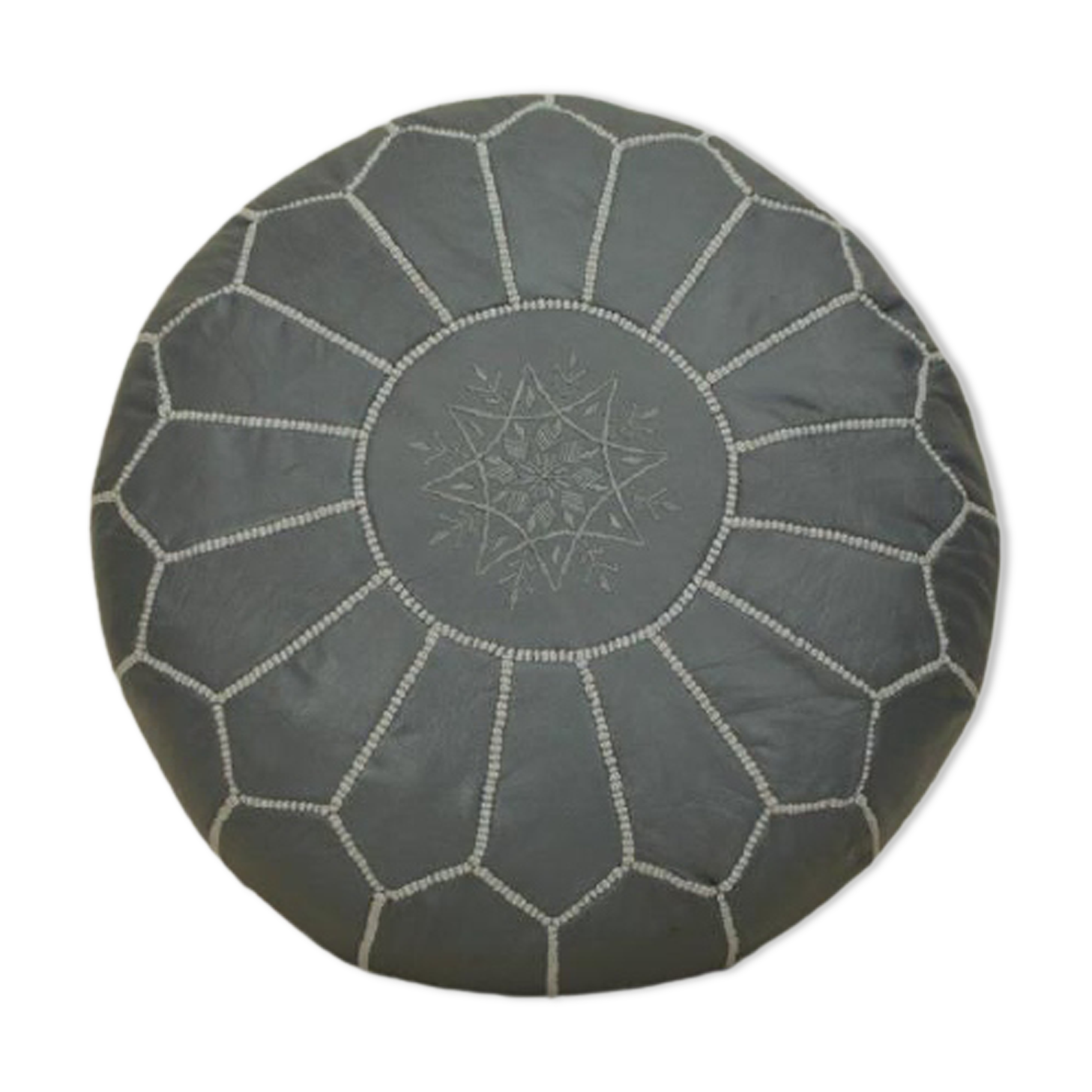 Moroccan pouf in grey leather