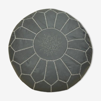 Moroccan pouf in grey leather