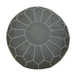 Pouf marocain en cuir gris