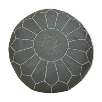 Pouf marocain en cuir gris