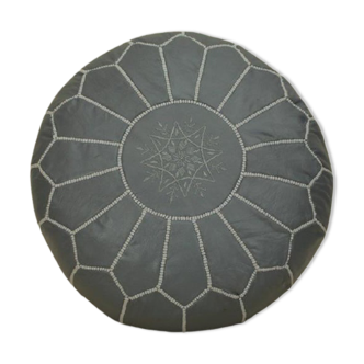 Moroccan pouf in grey leather