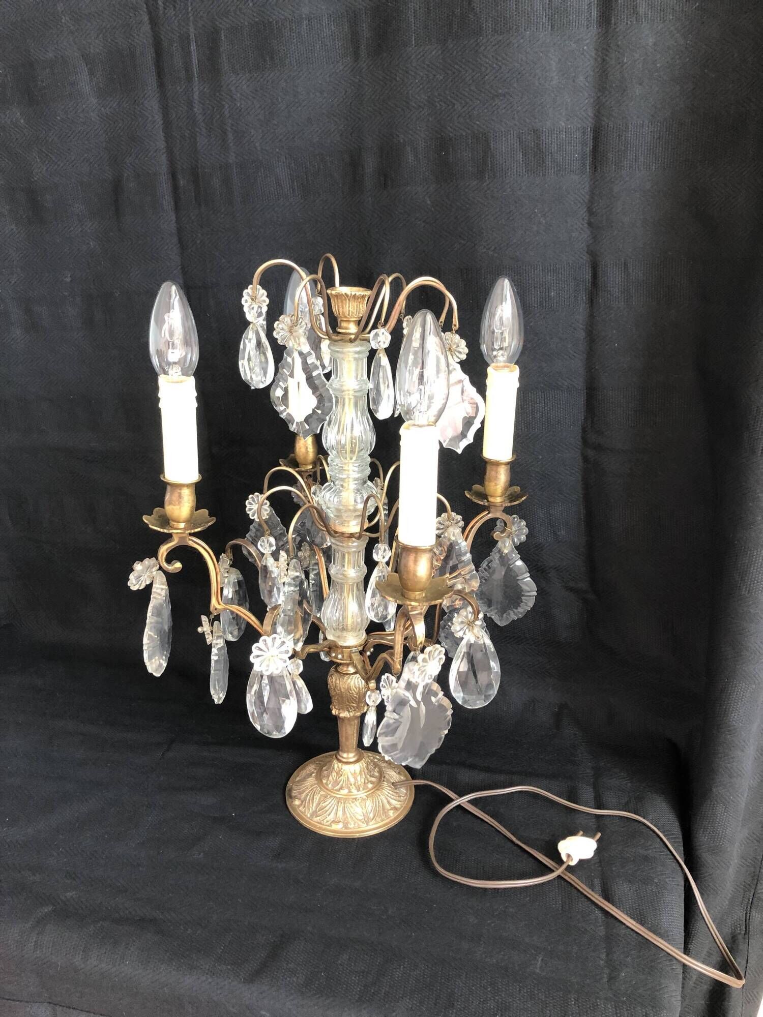 Golden brass girandole - 4 arms of lights - stamps and fleurettes in cut crystal