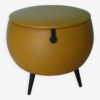 Pouf/Sewing box, light brown imitation leather