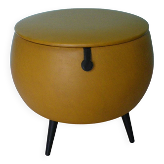 Pouf/Sewing box, light brown imitation leather