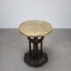 Art Deco chess table from the 1930s with a hand-decorated brass top and a stained oak base.