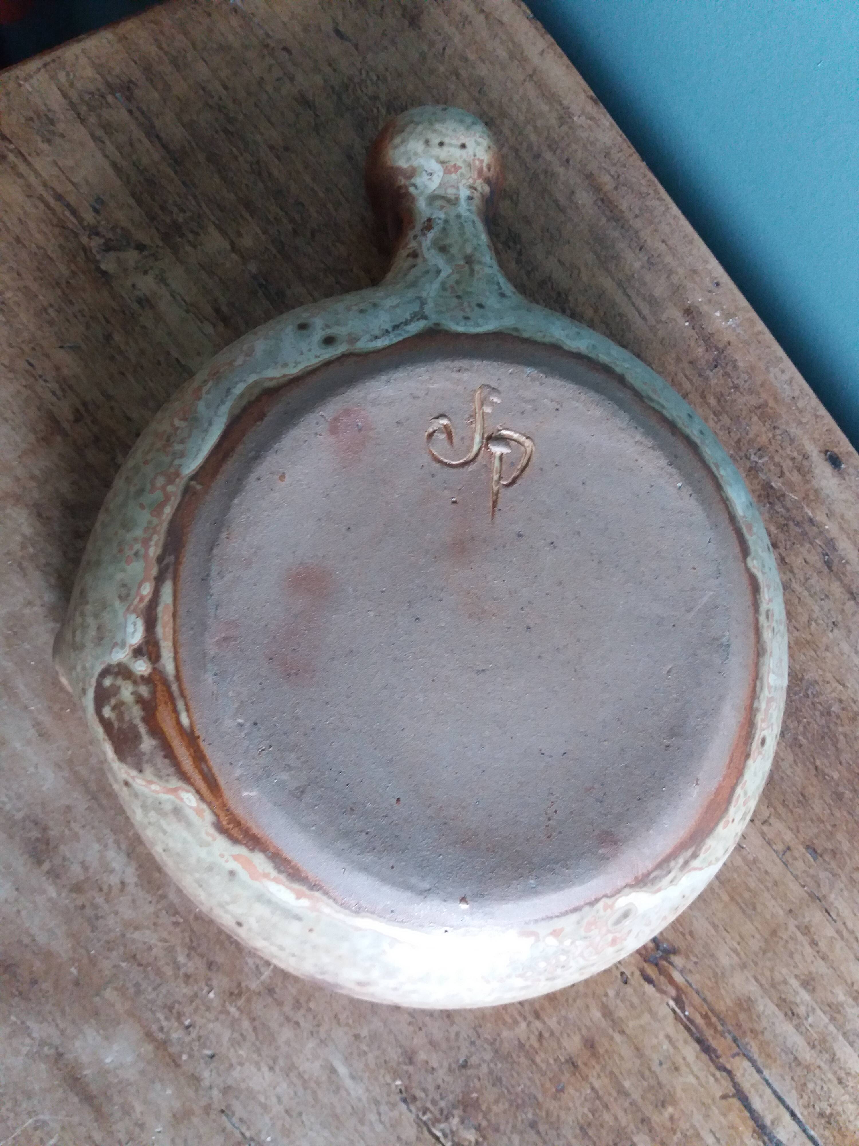 Caquelon signed Jean-Pierre Prud'homme in Puisaye stoneware