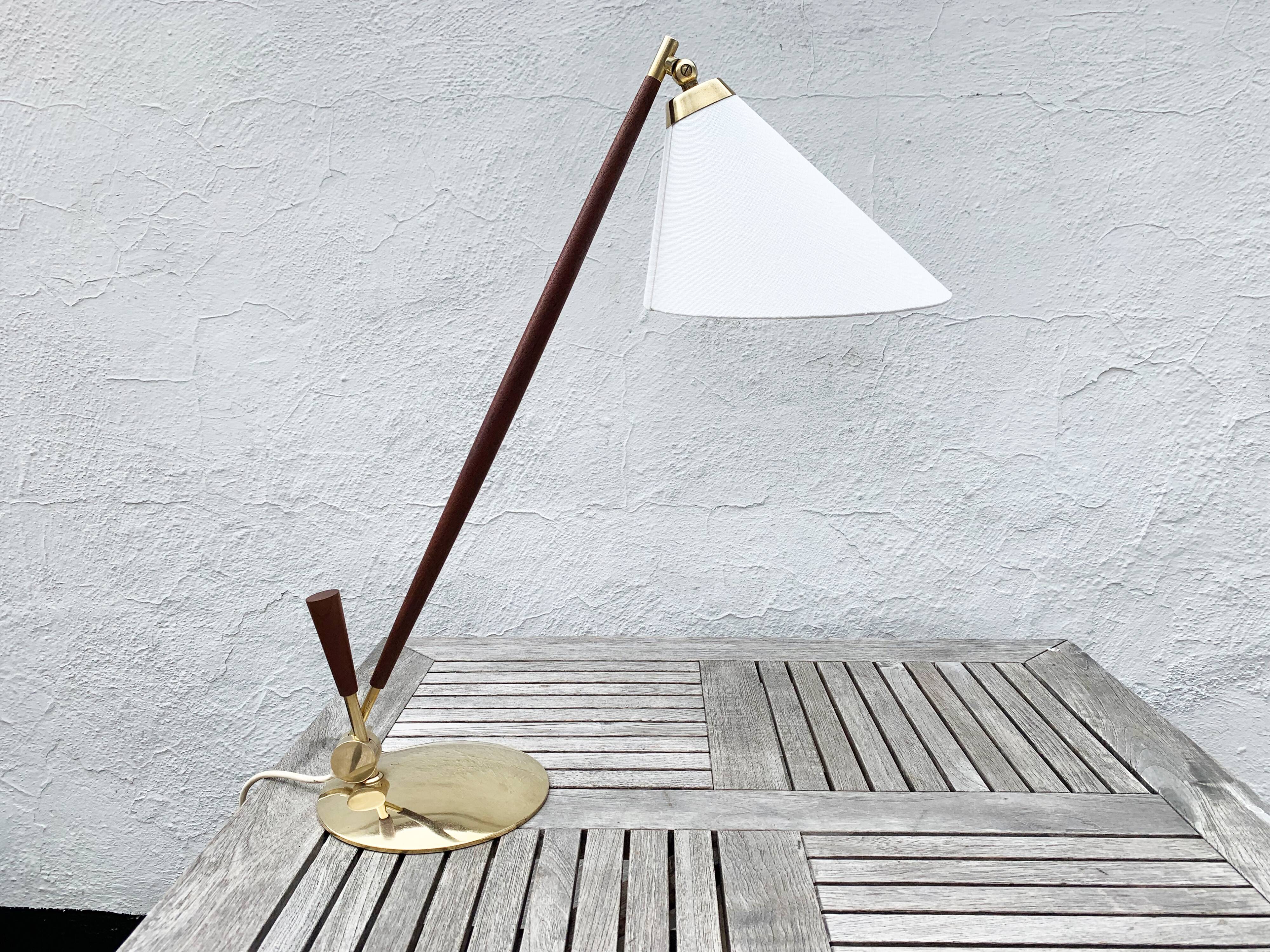 Poul Dinesen - Th. Valentines. Teak And Brass Table Lamp, Mid-20th Century