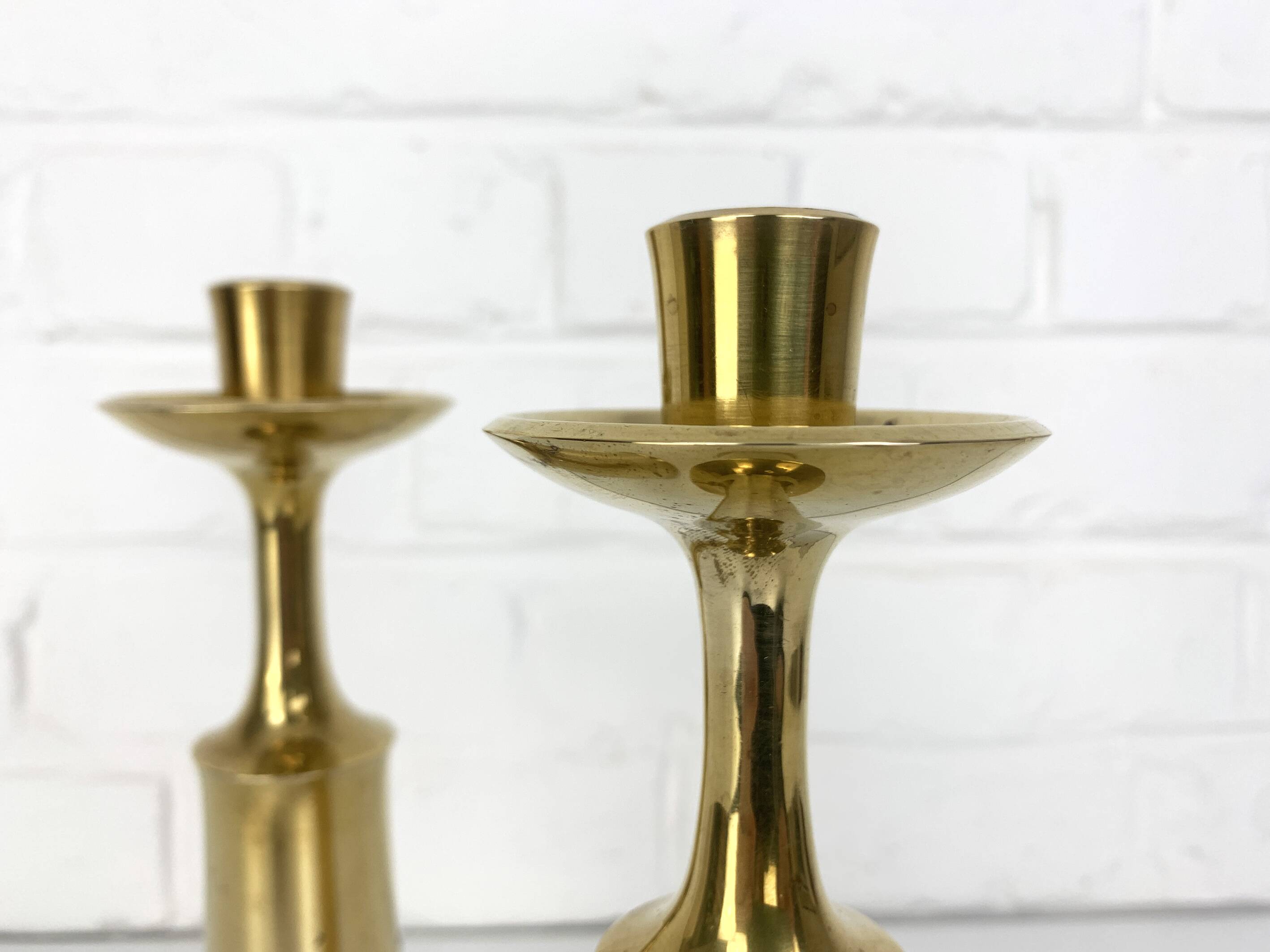Pair of Scandinavian brass candle holders Jens Harald Quistgaard Dansk Design Denmark 1960-70
