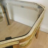 Vintage Brass & Smoked Glass Coffee Table: Mid-Century Italian End Table