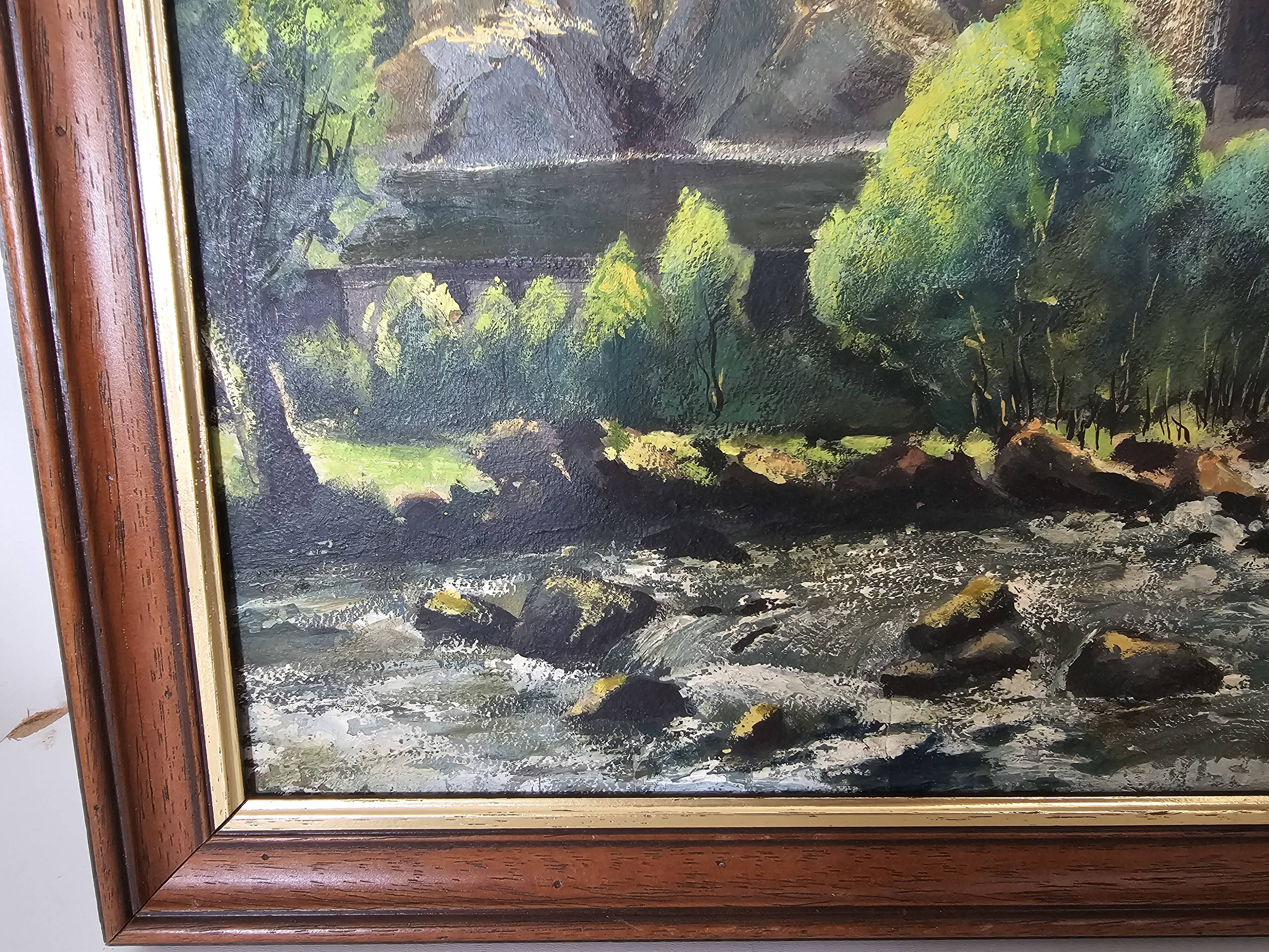 Painting - Oil on panel Mountain landscape river signed Gabriel Pinson