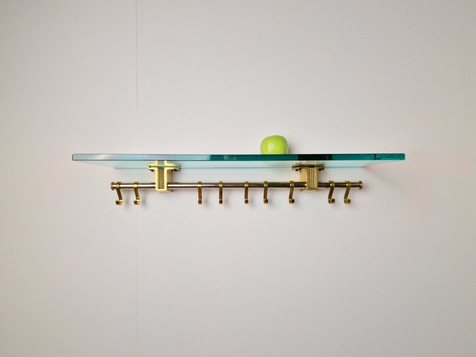 Brass and Glass R14G Wall-Mounted Coat Rack from Peter Ghyczy, 1980s