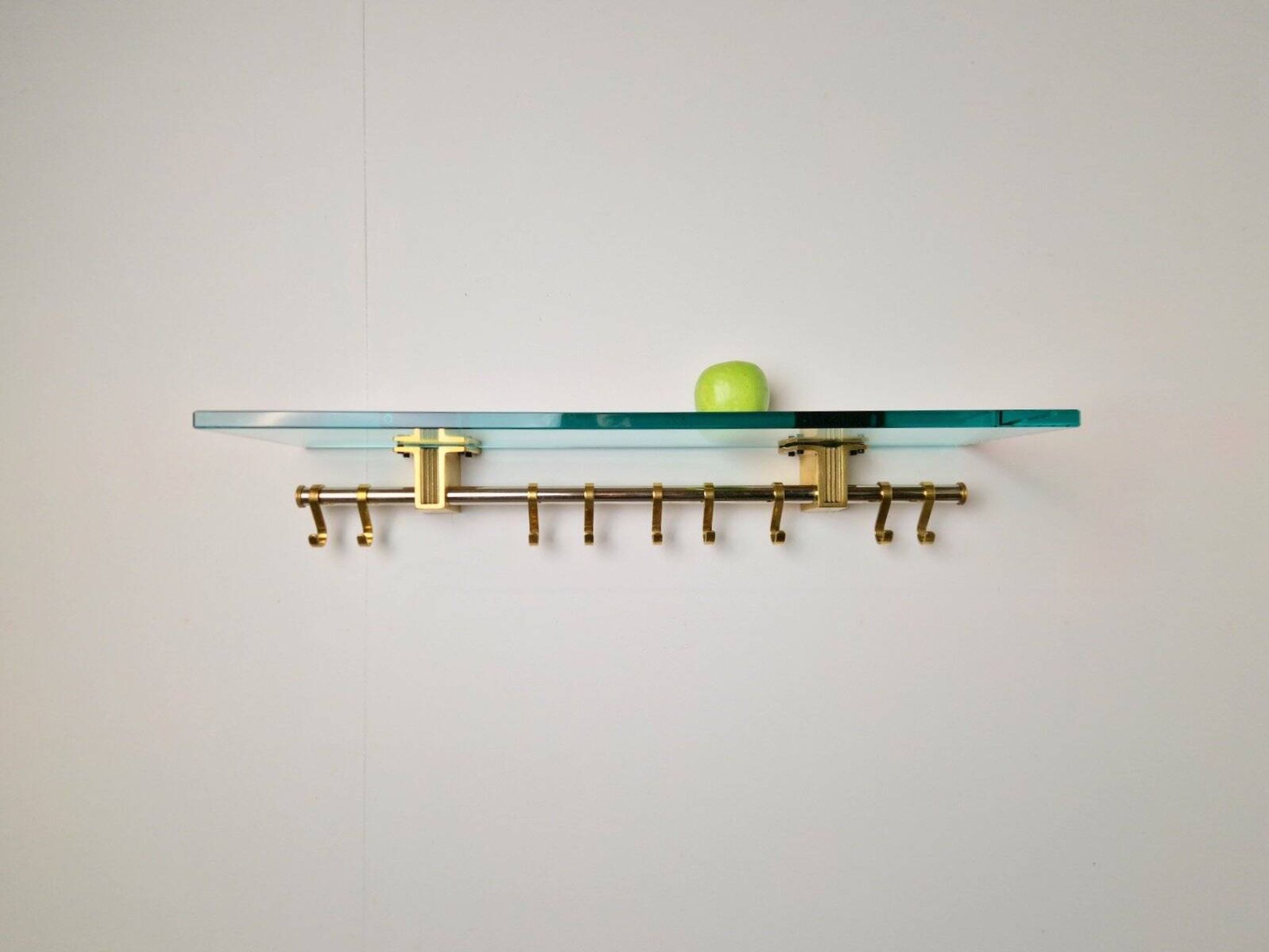 Brass and Glass R14G Wall-Mounted Coat Rack from Peter Ghyczy, 1980s