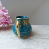 Ancien petit pot à crème Sadler en céramique bleu vert motif doré, pot à lait crémier anglais