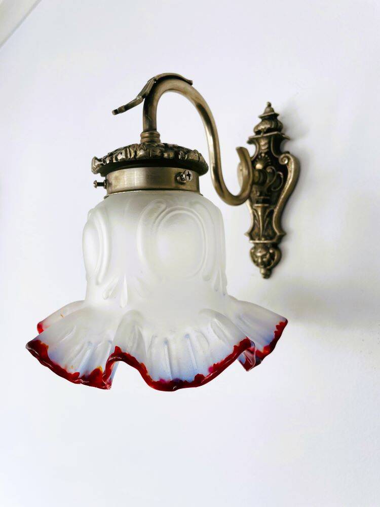 Portuguese mid century frosted glass tulip wall sconce lamp